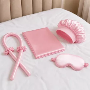 6pcs Hair Cap Curler Wand Silky Pillowcase Eye Mask Sleep Set