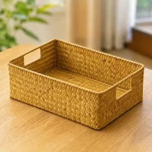 Multifunctional Woven Storage Box Wicker Organizer with Handles